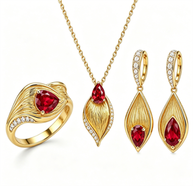 925 Silver Leaf-Shaped 3-Piece Jewelry Set