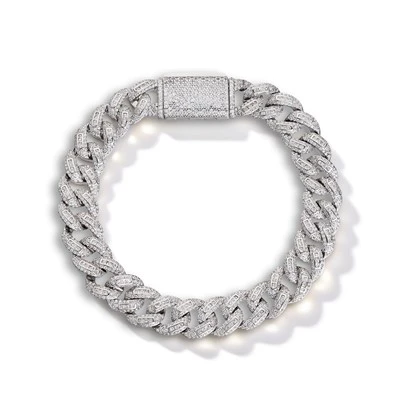 925 Silver Round CZ Full Iced Cuban Link Hip Hop Bracelet