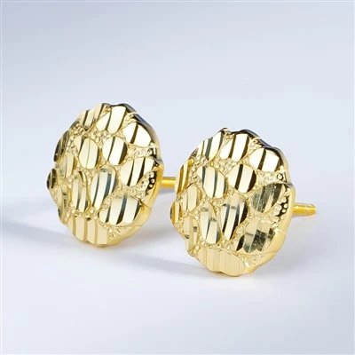925 Silver Gold Plated Plain Hammered Texture Round Stud Earrings Vintage Textured Mirror Cut Metal Stud Earrings