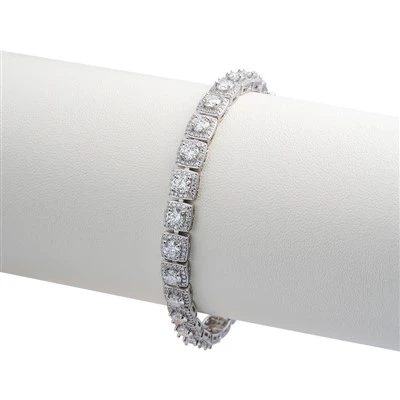 925 Silver Full Square Frame Halo Shiny Crystal Inlaid Silver Link Bracelet