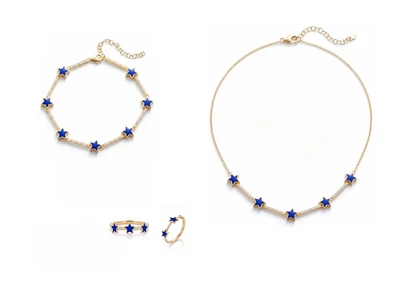 925 Silver Blue Enamel Star Station Jewelry Set Celestial Themed Dainty Jewelry