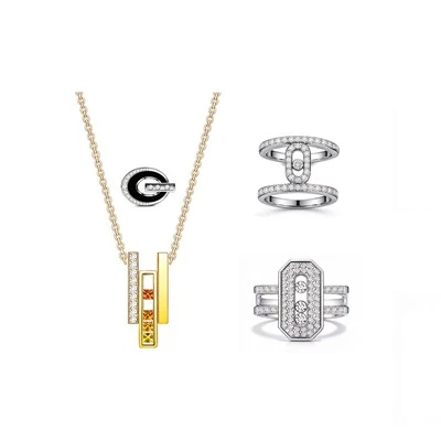 925 Silver Kinetic Sliding Gem Geometric Jewelry Set Enamel Ring Movable Track Stones Wholesale Jewelry Set