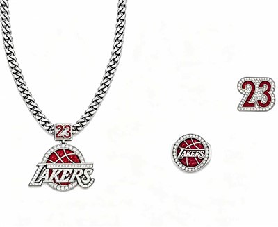 925 Silver Lakers 23 Pendant Cuban Link Necklace & Ring