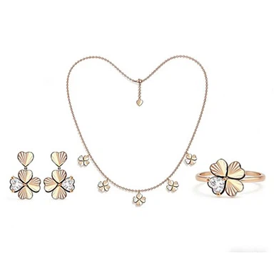Elegant Four-Leaf Clover Heart Jewelry Set For Luck
