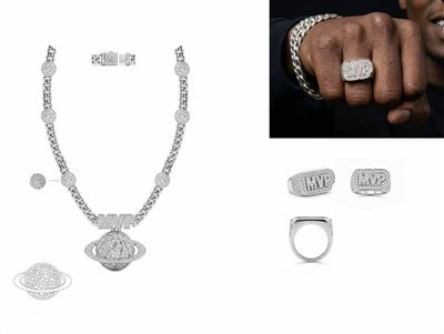 925 Silver MVP Letter Championship Hip Hop Jewelry Set